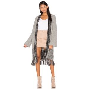 360 SWEATER Riorose WOOL Blend Fringe Cardigan Grey/Black M
